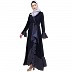 Designer abaya with polka dotted frills- Navy Blue